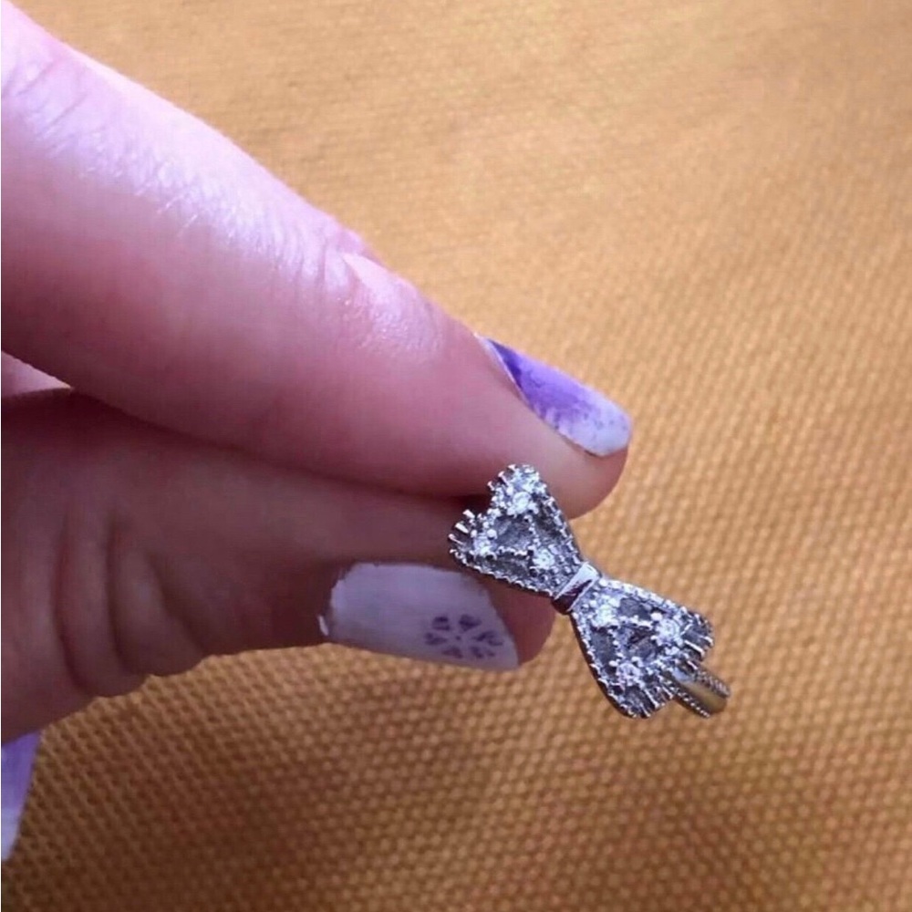 Sterling Silver Bow Rhinestone Ring - Sparkling B… - image 1